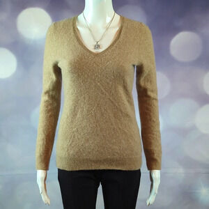 LL Bean sz M 100% Cashmere Sweater Tan Exquisite Luxury !!
